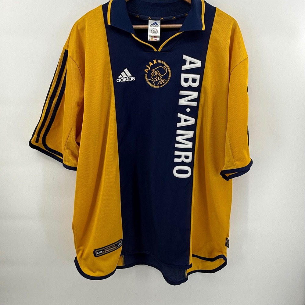 Vintage Adidas Ajax Amsterdam 2000-01 Away Jersey Yellow Navy 2XL ABN-AMRO
